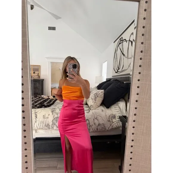 Alice & Olivia - Lilly’s Slit Midi Dress in Orange and Candy - NWT Size 0 - Picture 2 of 12